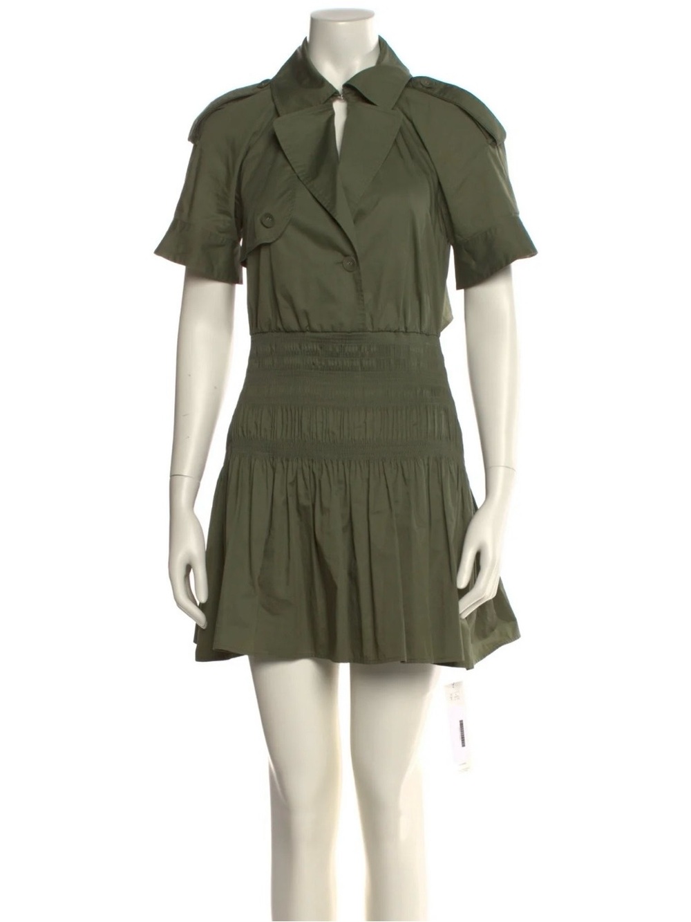 Self Portrait Olive Short-Sleeve Shirred Waist Dress - Women